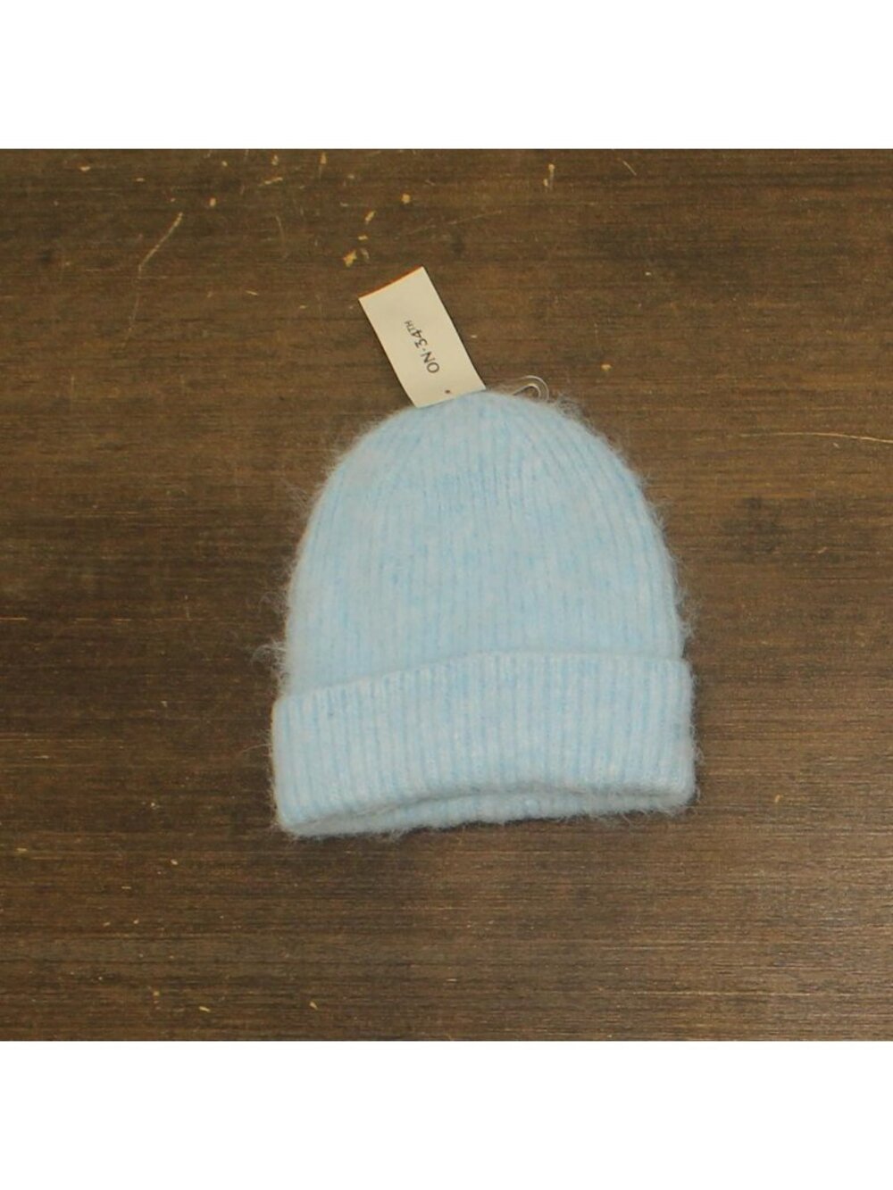 NWT On 34th Solid Brushed Beanie Rolled Cuff Fuzzy Wool MO1542505 Light Blue